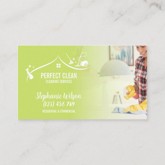 Carte De Visite Maison moderne tendance Nettoyage Maid Janitorial  (Dos)