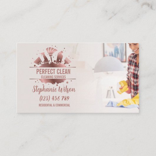 Carte De Visite Maison moderne tendance Nettoyage Maid Janitorial  (Dos)