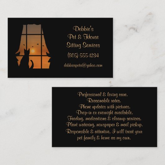 Carte De Visite Maison Pet chat assis et services (Devant / Derrière)