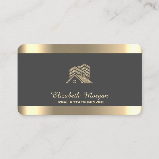 Carte De Visite Maison professionnelle Toit Immobilier Gris (Devant)