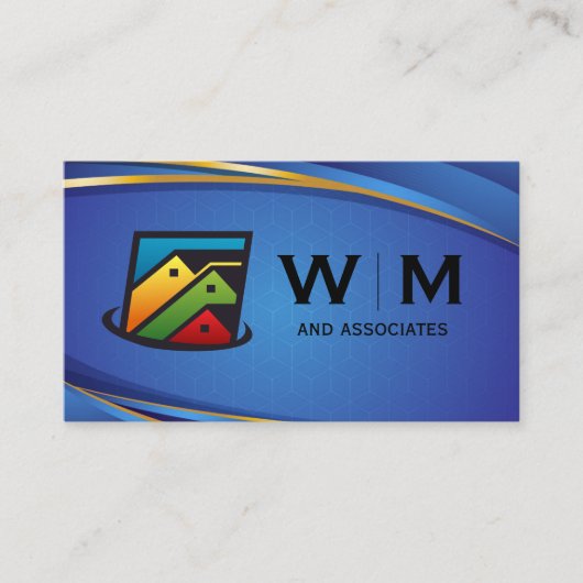 Carte De Visite Maisons immobilières | Arrière-plan bleu (Devant)