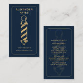 Carte De Visite Maître Barbier Classique Navy Gold Pole (Devant / Derrière)