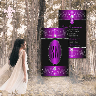 Carte De Visite Majestic violet ornat noir ornemental Initiales