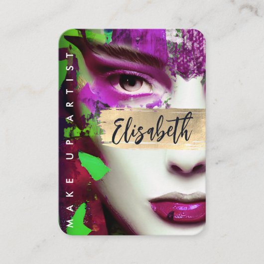 Carte De Visite Make Up Artist Ajouter QR Code & Social Media Colo (Devant)