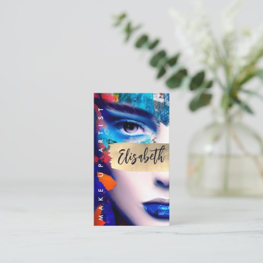 Carte De Visite Make Up Artist Ajouter QR Code & Social Media Colo (Debout devant)