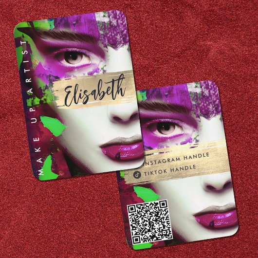 Carte De Visite Make Up Artist Ajouter QR Code & Social Media Colo