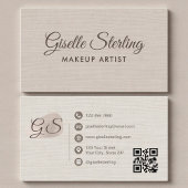 Carte De Visite Makeup Artist Beige Linen Modern Elegant QR Code