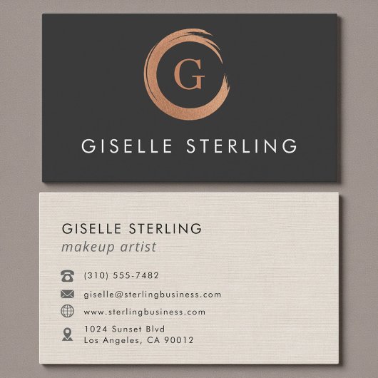 Carte De Visite Makeup Artist Metallic Rose Gold Monogram