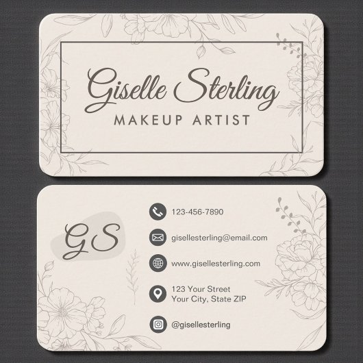 Carte De Visite Makeup Artist Neutral Floral