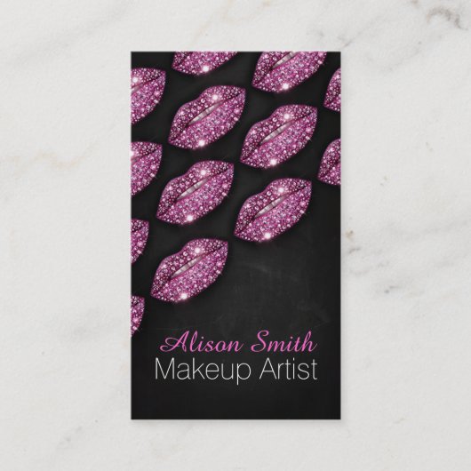 Carte De Visite Makeup Artist/Pink Diamonds Sparkle Lips (Devant)
