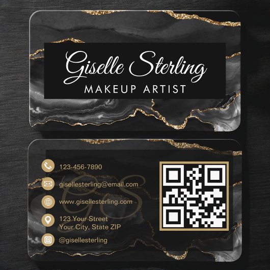Carte De Visite Makeup Artist QR Code Black Gold