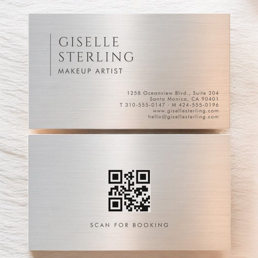 Carte De Visite Makeup Artist QR Code Brushed Metal