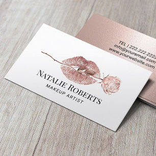 Carte De Visite Makeup Artist Rose Gold Flower Kiss Beauty Salon