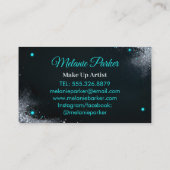 Carte De Visite Makeup Artist Teal Silver Drips Trendy Glitter (Dos)