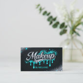 Carte De Visite Makeup Artist Teal Silver Drips Trendy Glitter (Debout devant)