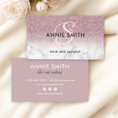 Carte De Visite Makeup Monogram Marble Rose Gold Glitter Ombre