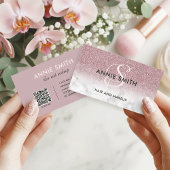Carte De Visite Makeup Monogram Marble Rose Gold Glitter Ombre QR
