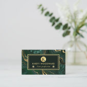 Carte De Visite Malachite vert foncé et veines de feuille d'or str (Debout devant)