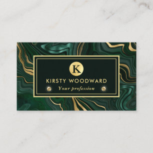 Carte De Visite Malachite vert foncé et veines de feuille d'or str