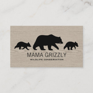 Carte De Visite Maman Ours Grizzly avec Silhouettes de Oursons Fau