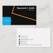 Carte De Visite Manager Élégant professionnel noir, bleu, jaune (Devant / Derrière)
