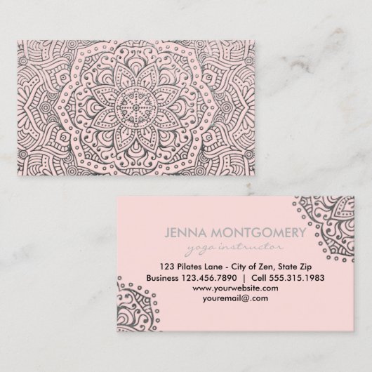 Carte De Visite Mandala argenté rose de Boho | d'instructeur de (Devant / Derrière)