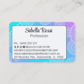 Carte De Visite Mandala blanc sur Aqua Pink Blend Arc-en-ciel blan (Dos)