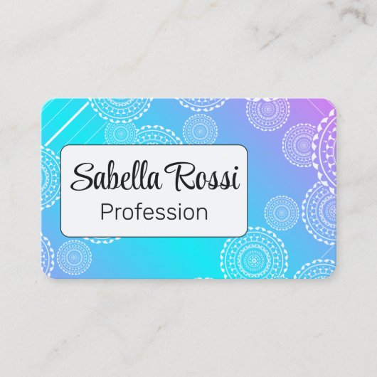 Carte De Visite Mandala blanc sur Aqua Pink Blend Arc-en-ciel blan (Devant)