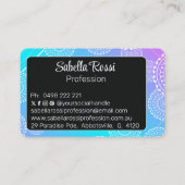 Carte De Visite Mandala blanc sur Aqua Rose Blond Arc-en-ciel Noir (Dos)