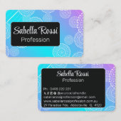 Carte De Visite Mandala blanc sur Aqua Rose Blond Arc-en-ciel Noir (Devant / Derrière)