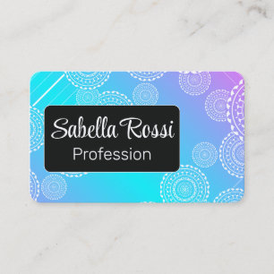 Carte De Visite Mandala blanc sur Aqua Rose Blond Arc-en-ciel Noir