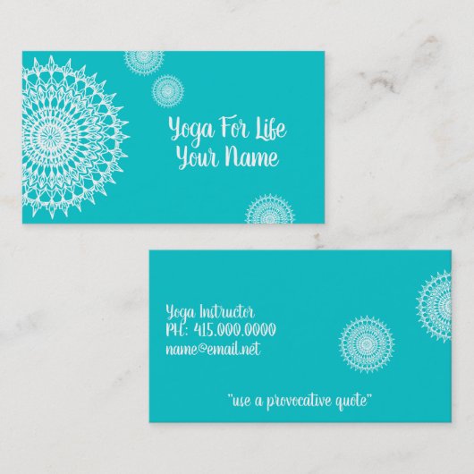 Carte De Visite Mandala Blanc Sur Turquoise (Devant / Derrière)