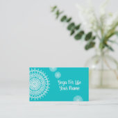 Carte De Visite Mandala Blanc Sur Turquoise (Debout devant)