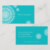Carte De Visite Mandala Blanc Sur Turquoise (Devant / Derrière)