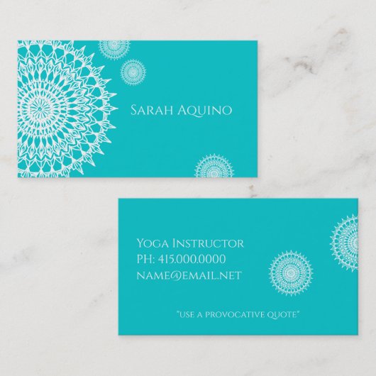 Carte De Visite Mandala Blanc Sur Turquoise (Devant / Derrière)