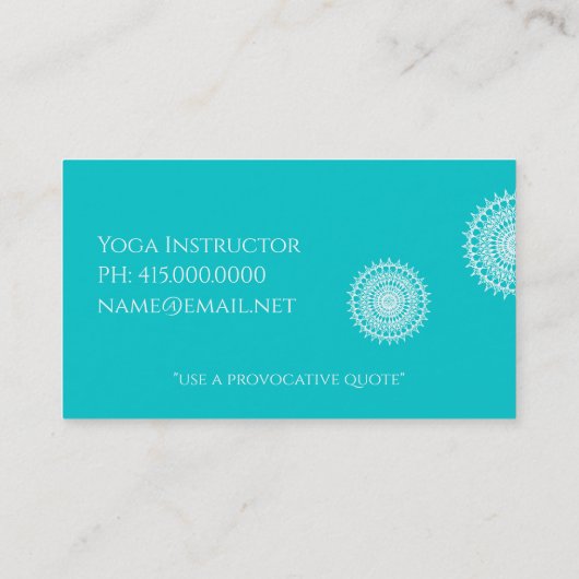 Carte De Visite Mandala Blanc Sur Turquoise (Dos)