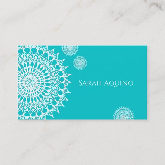 Carte De Visite Mandala Blanc Sur Turquoise (Devant)