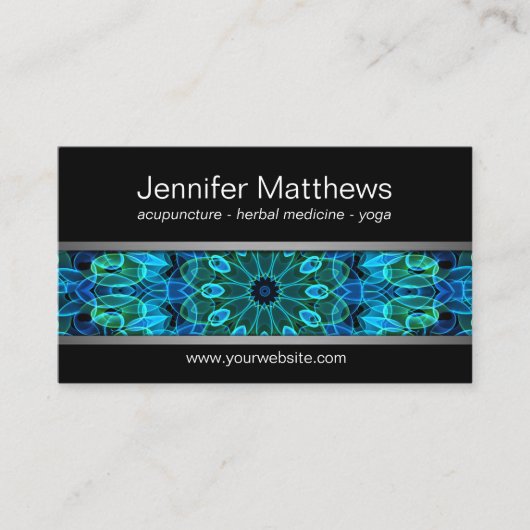 Carte De Visite Mandala bleu et vert moderne de gemmes (Devant)