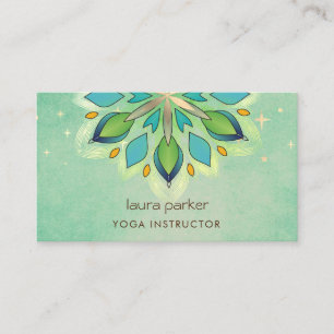 Carte De Visite Mandala Bleu Turquoise Fleur de Lotus Yoga Zen Hol