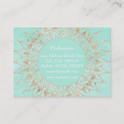 Carte De Visite Mandala de menthe et d'or (Dos)