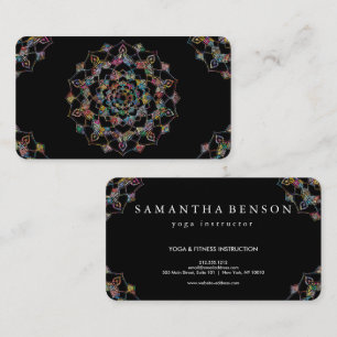 Carte De Visite Mandala de Yoga en Or Sophistiqué sur Fond Noir