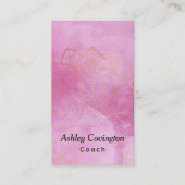 Carte De Visite Mandala d'or au-dessus de l'aquarelle rose-foncé (Devant)