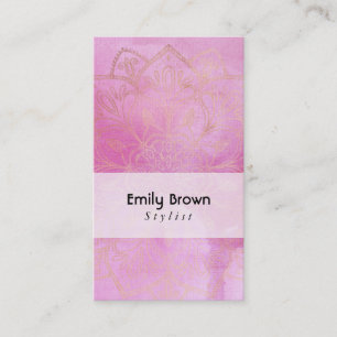 Carte De Visite Mandala d'or sur l'aquarelle rose profonde texturé