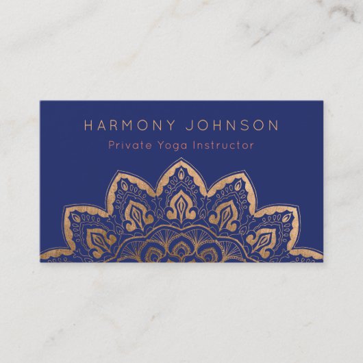 Carte De Visite Mandala d'or sur Navy Blue Yoga (Devant)