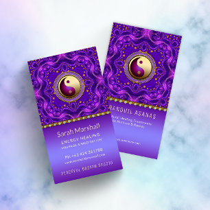 Carte De Visite Mandala d'Or Violet Équilibre Tranquille Holistiqu