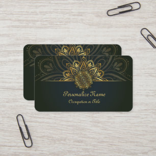 Carte De Visite Mandala doré vintage sur fond noir   Style bohème 