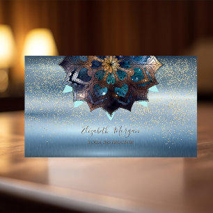Carte De Visite Mandala Élégant Professionnel, Confettis Yoga Bleu