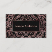 Carte De Visite Mandala en or Rose lisse sur noir (Devant)