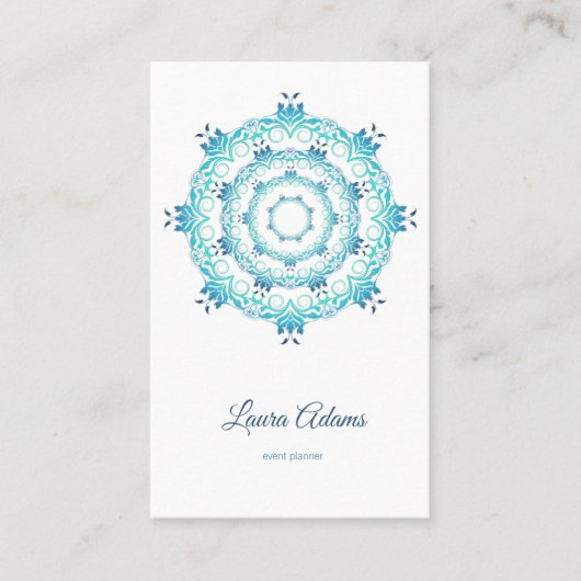 Carte De Visite mandala ethnique turquoise. Texte. ]Carte de visit (Devant)