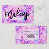 Carte De Visite Mandala fleurie de henné bleu violet maquillage (Devant / Derrière)